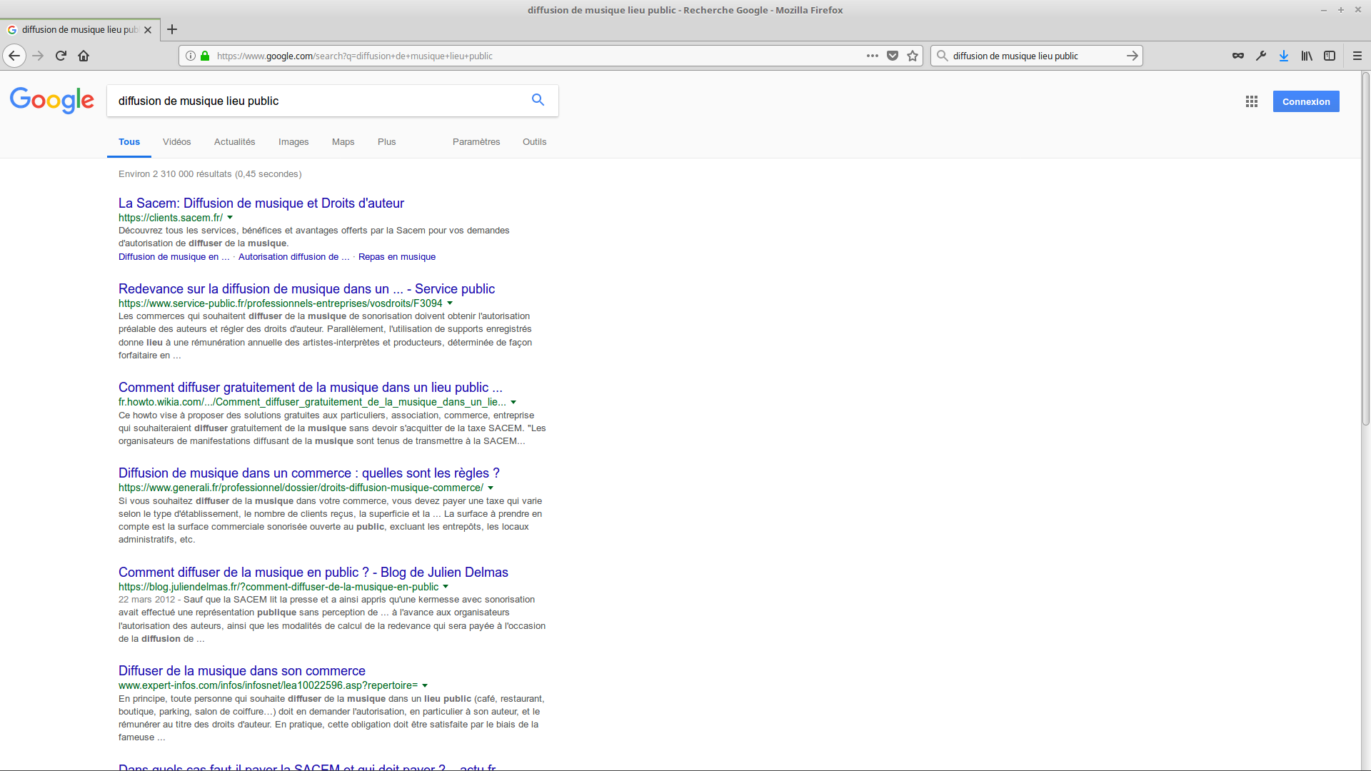 Imprim écran recherche diffusion de musique lieu public
